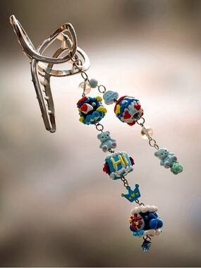 Blue Teddy Bear & Handpainted Beads Handmade Charmed Claw Hair Clip